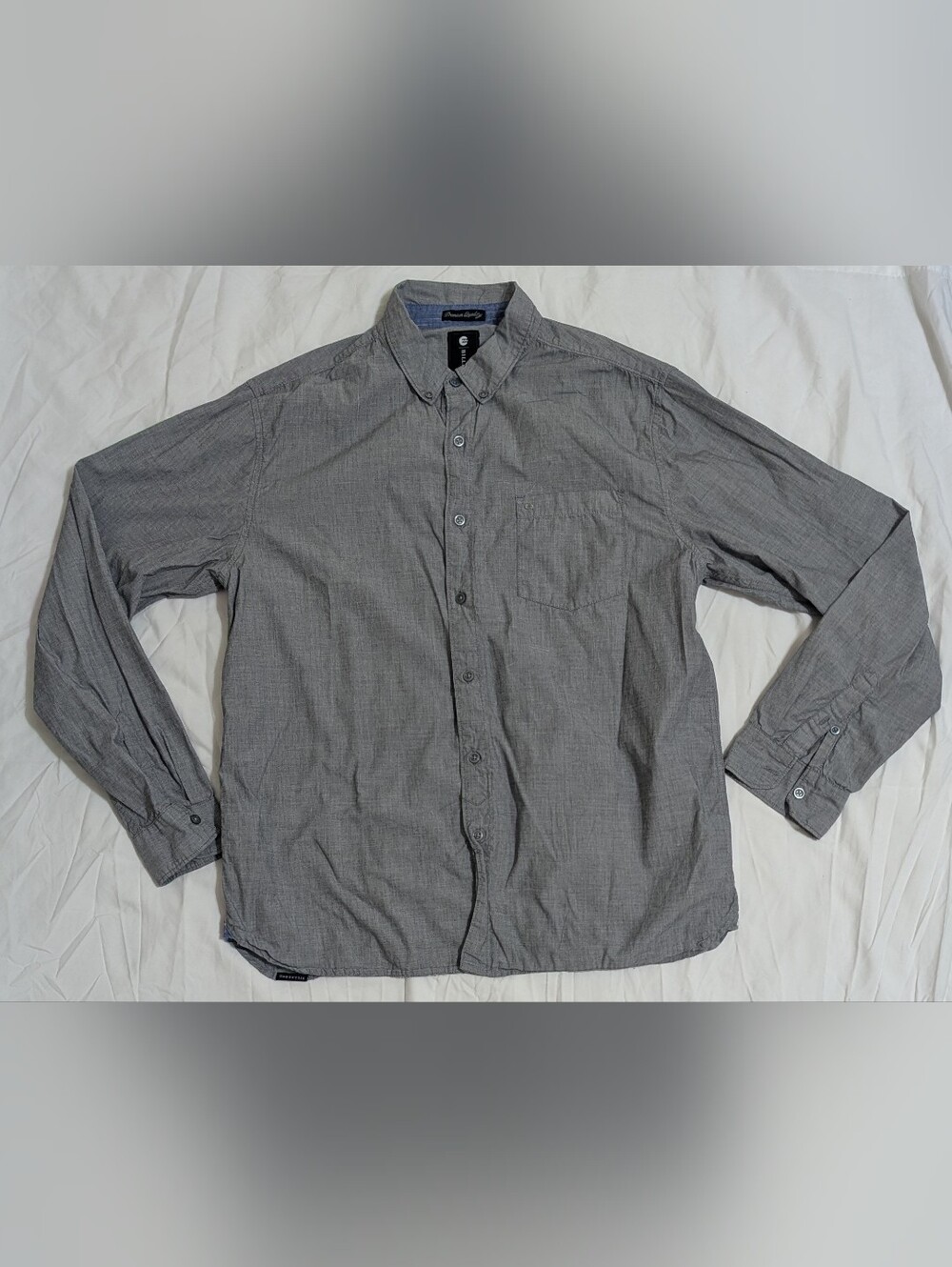 Billabong, Long Sleeve Button Up Top, Color Gray Size L